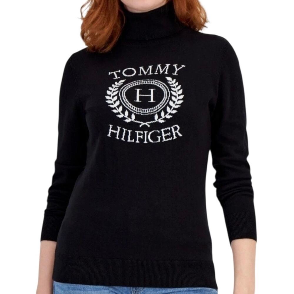 Tommy Hilfiger Women’s Crest Stella Logo Turtleneck Sweater Black Size M